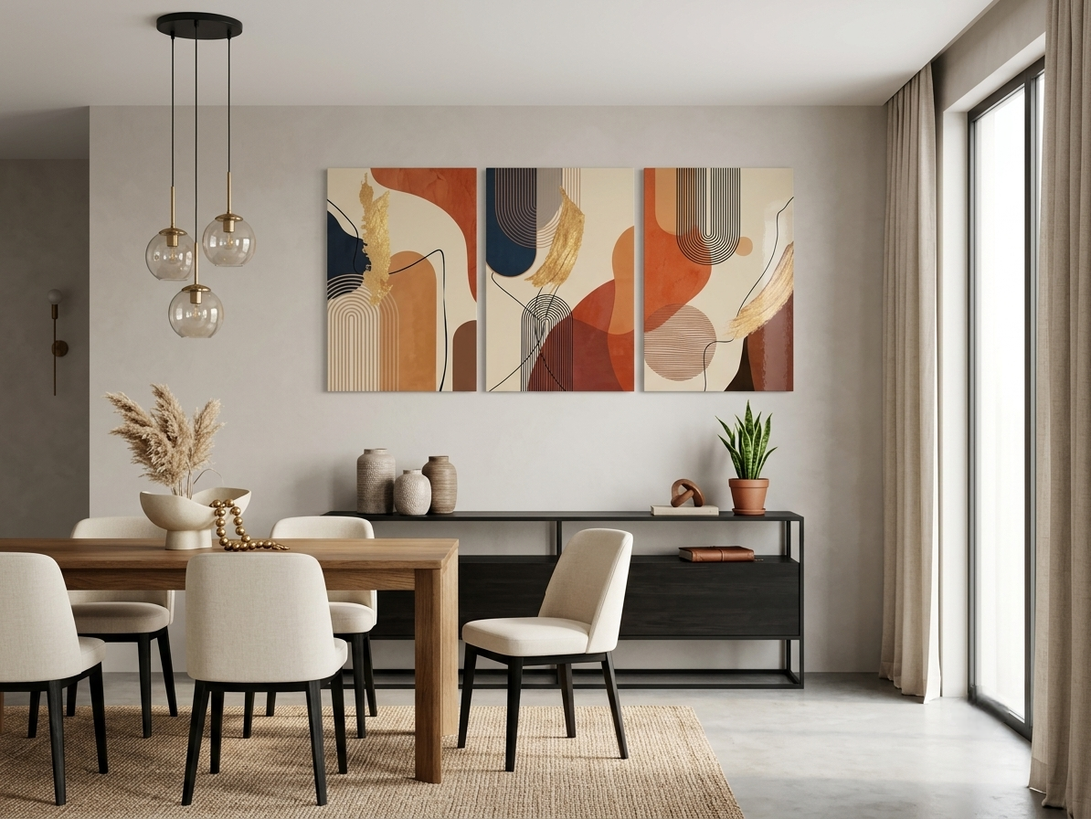 Warm Tone Abstract Framed Canvas Wall Art – Modern Minimalist Décor