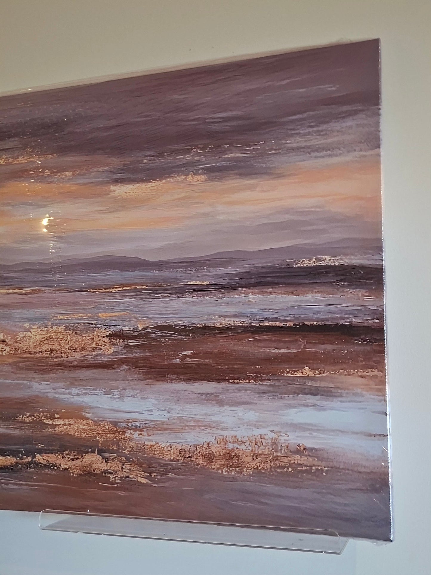 Golden Coastal Abstract Wall Art – Misty Horizon Canvas Décor