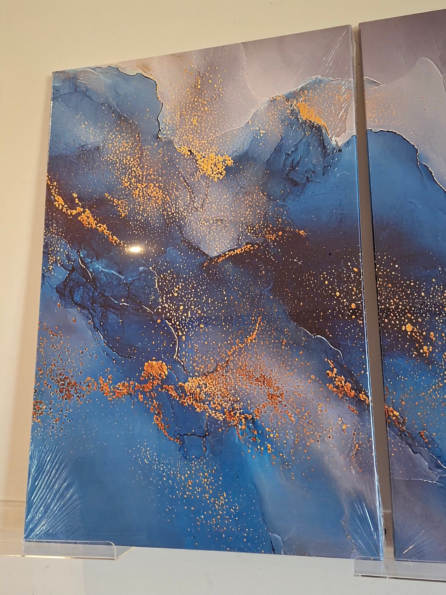 Blue & Gold Fluid Abstract Wall Art Set