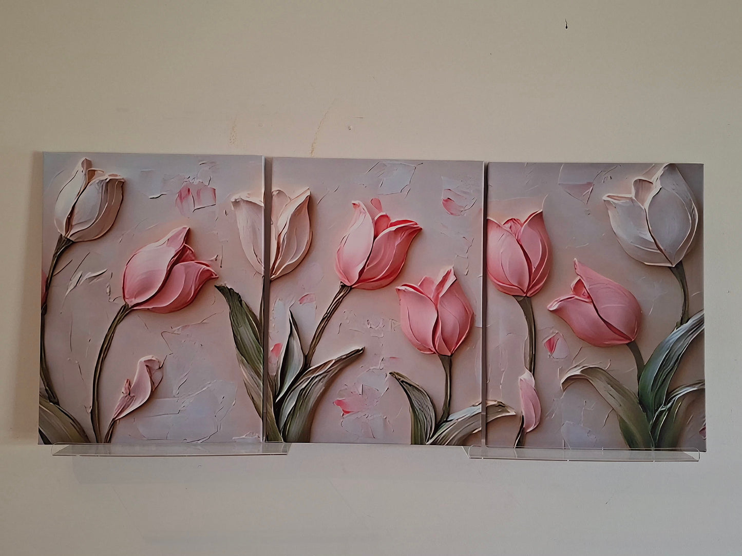 Modern Pink & White Tulip Canvas Wall Art Set