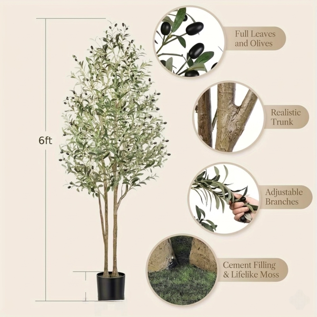 Artificial Olive Tree with Natural Wood Trunk & Lifelike Fruits - Indoor Décor