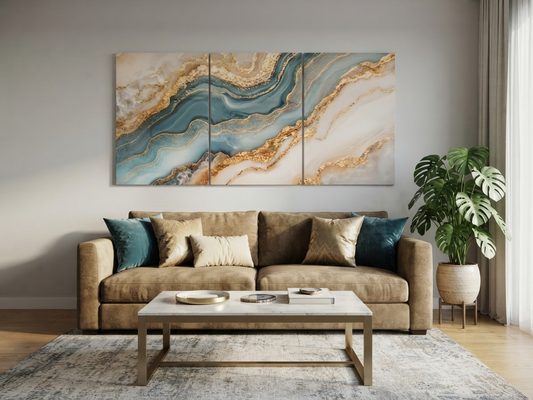 Teal & White Marble Waves Canvas Wall Art Set