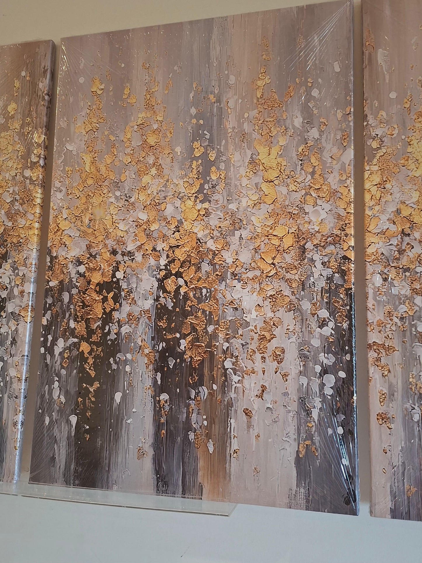 Gray Gradient and Gold Abstract Wall Art Set