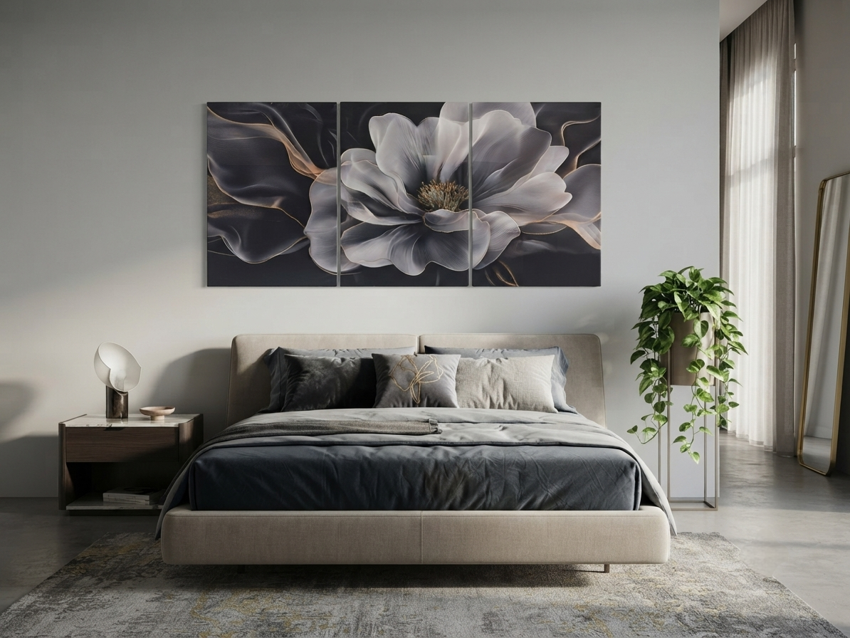 Modern Abstract Gray & White Floral Wall Art Set