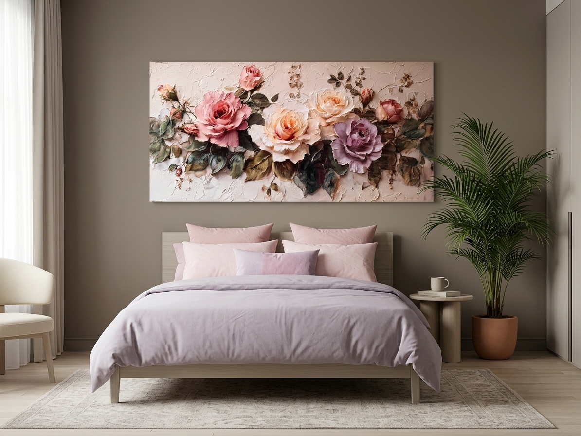 Pink & Purple Roses Canvas Wall Art – Minimalist Floral Elegance 1pc