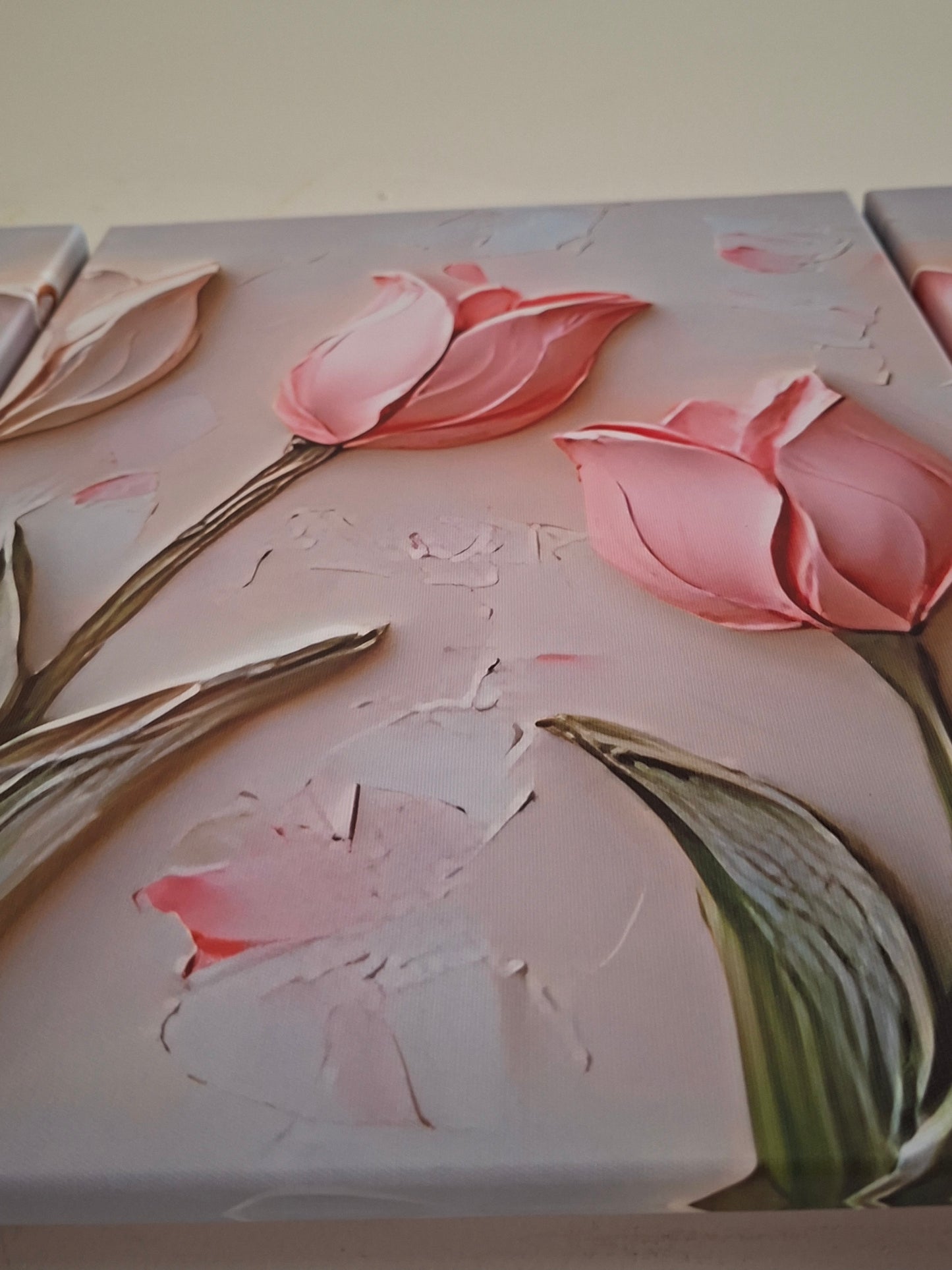 Modern Pink & White Tulip Canvas Wall Art Set