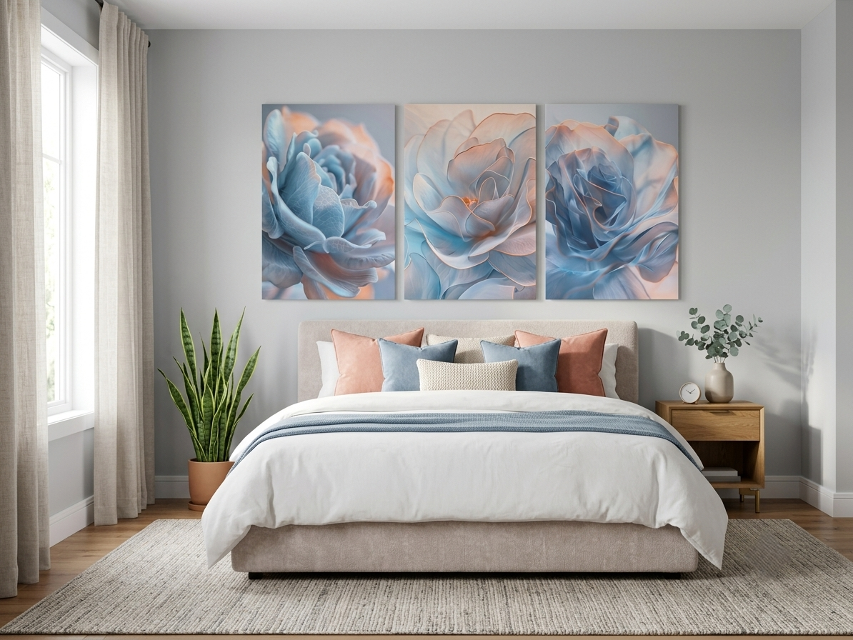 Serene Blue Flower Canvas Wall Art Set