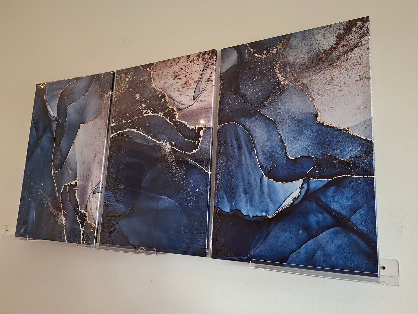 Blue Marble & Gold Canvas Wall Art Set – Modern Minimalist Elegance