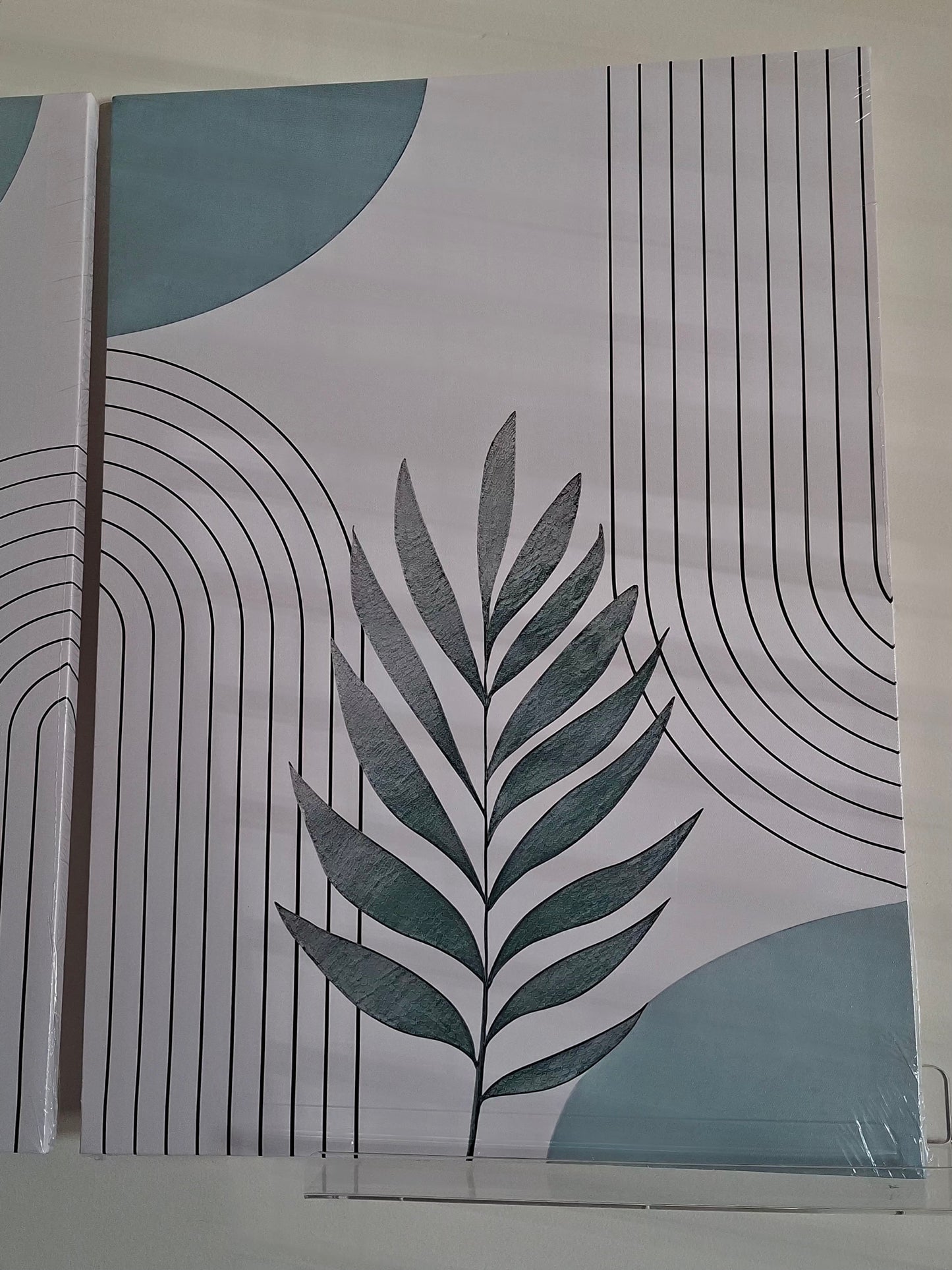 Botanical Geometric Wall Art – Green Leaf Abstract Canvas Set