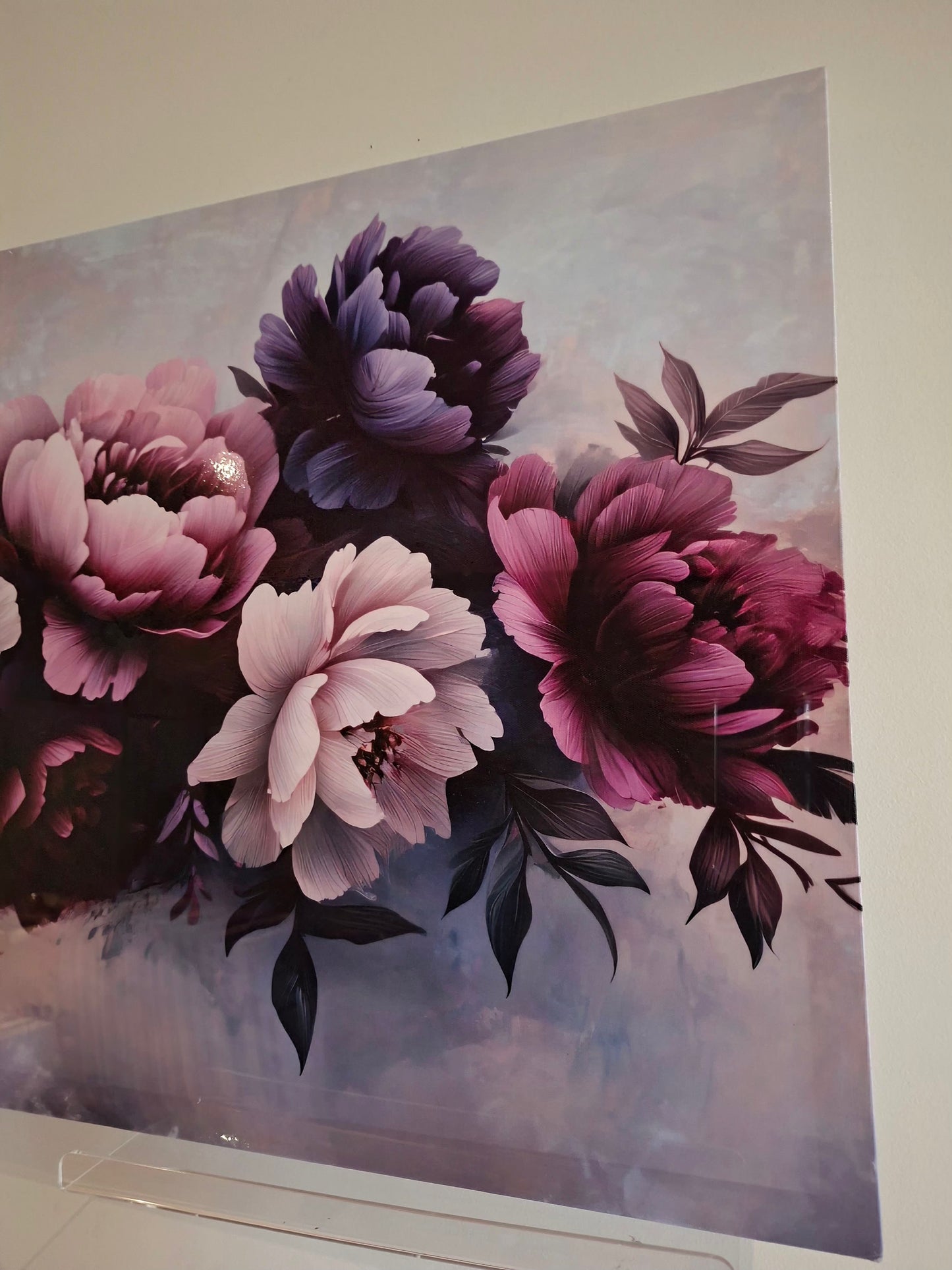 Purple & White Peony Framed Canvas Wall Art – Elegant Floral Décor