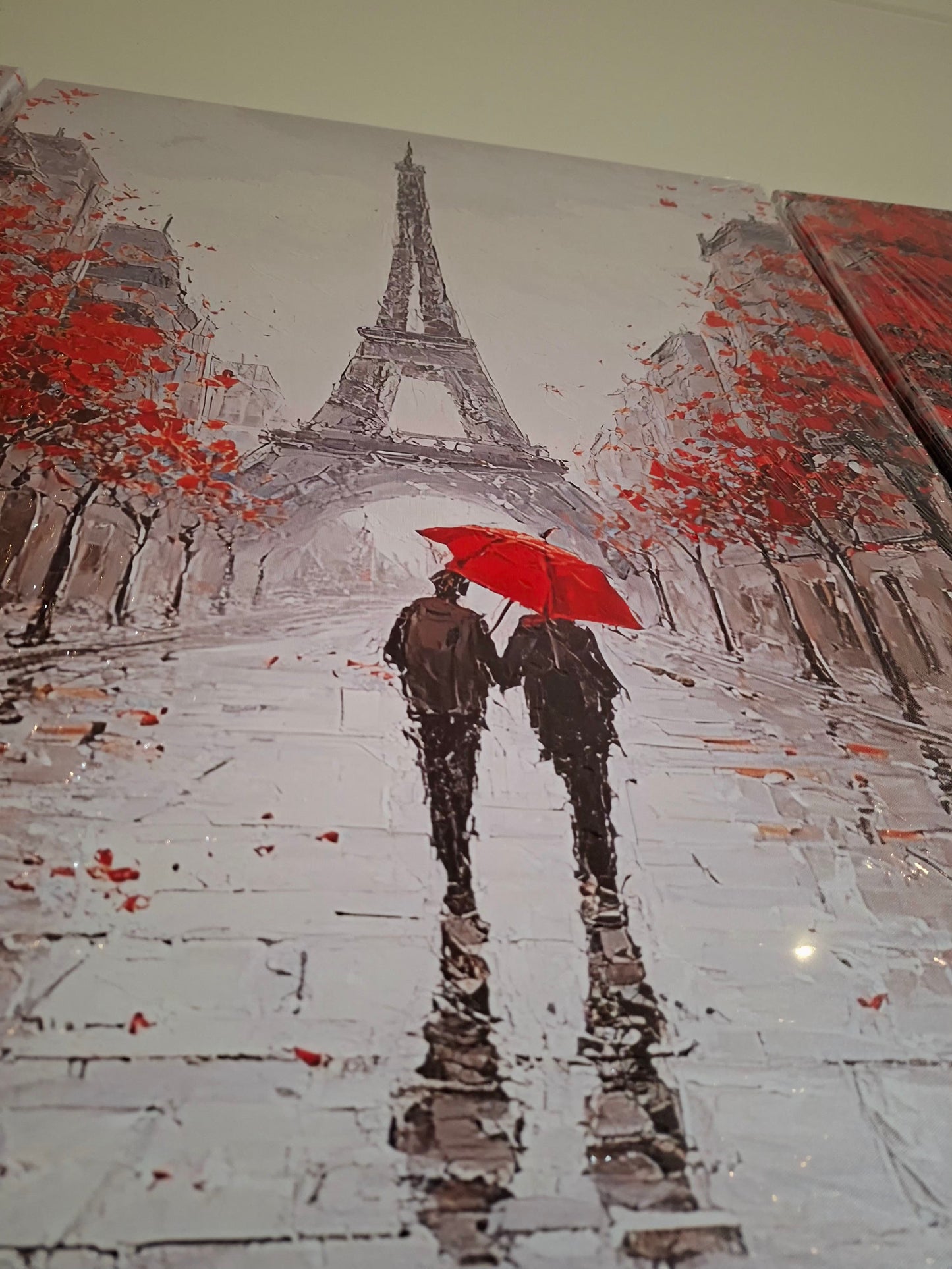 Romantic Paris Rainy Street Canvas Print Wall Art – Vintage Autumn Scene