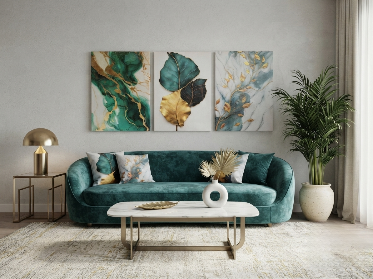 Marble Texture Canvas with Metallic Accents Wall Art Set