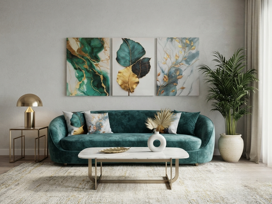 Marble Texture Canvas with Metallic Accents Wall Art Set