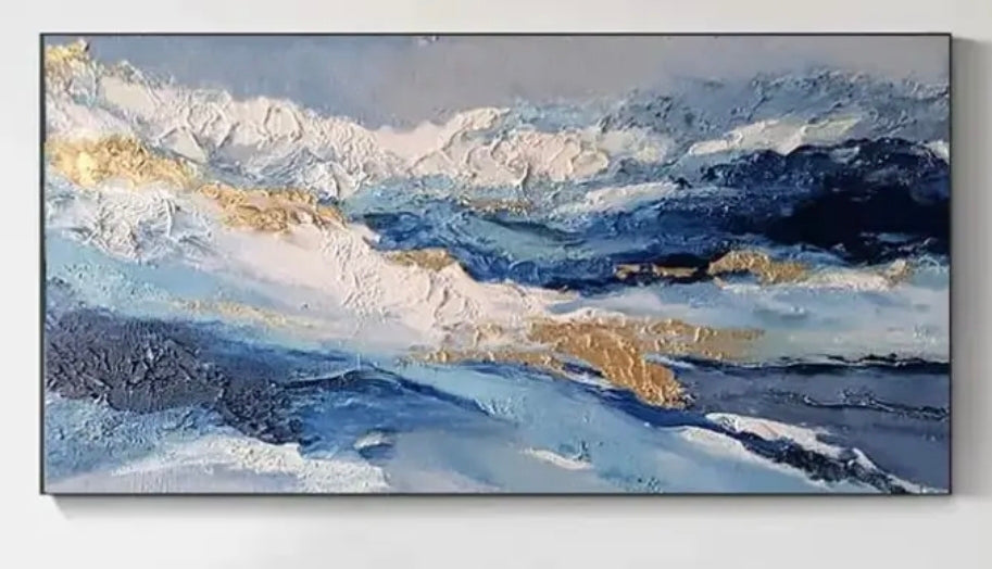 Hand-Painted Ocean Abstract Canvas Wall Art – Blue Sea View Modern Beach Décor