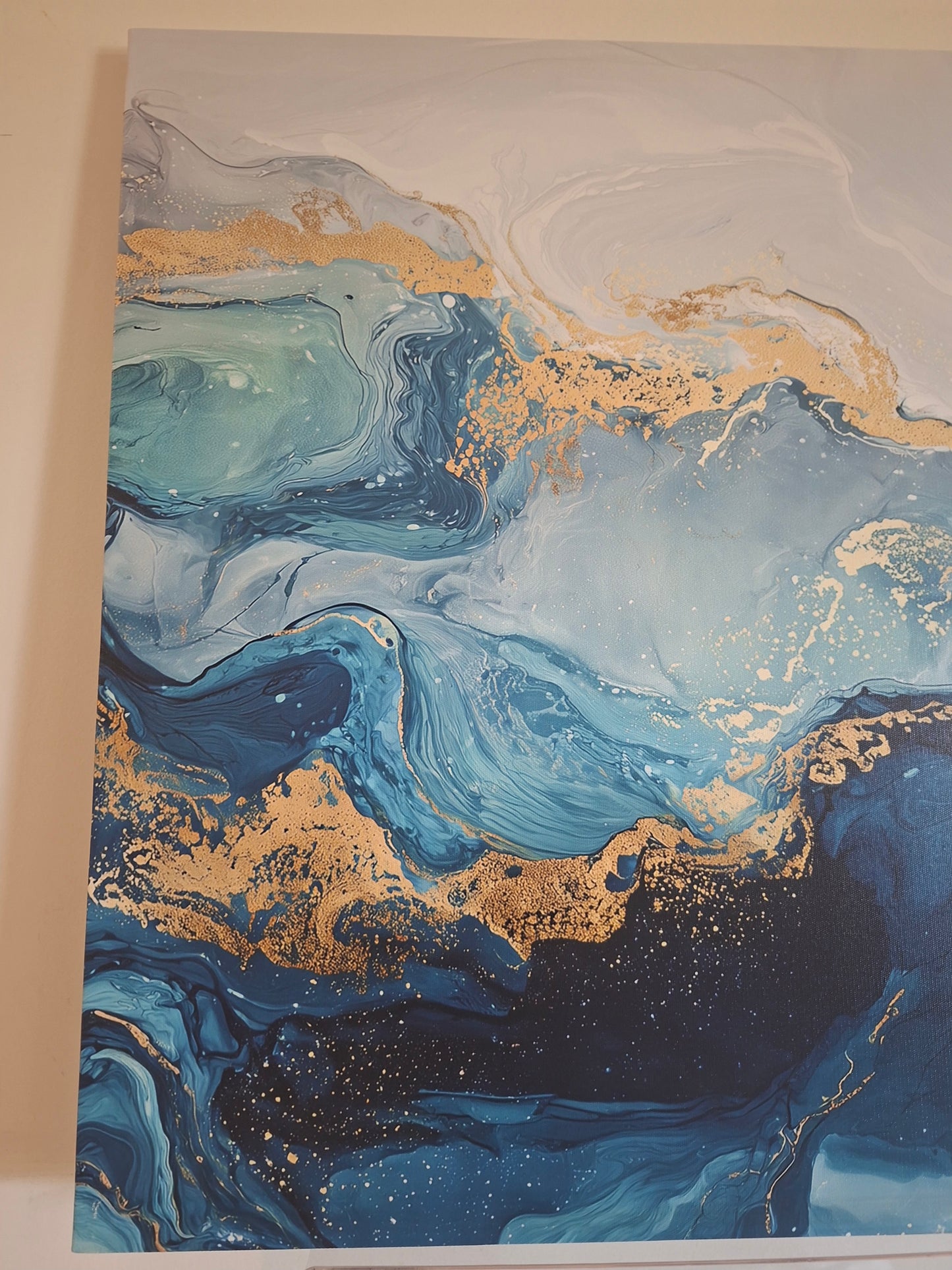 Blue & Gold Fluid Abstract Canvas Wall Art – Large Modern Statement Piece