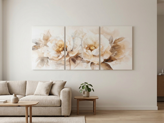 White Peony Floral Canvas Wall Art Set
