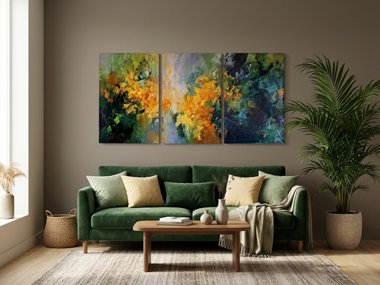 Yellow and Green Abstract Wall Art – Modern Impressionist Décor