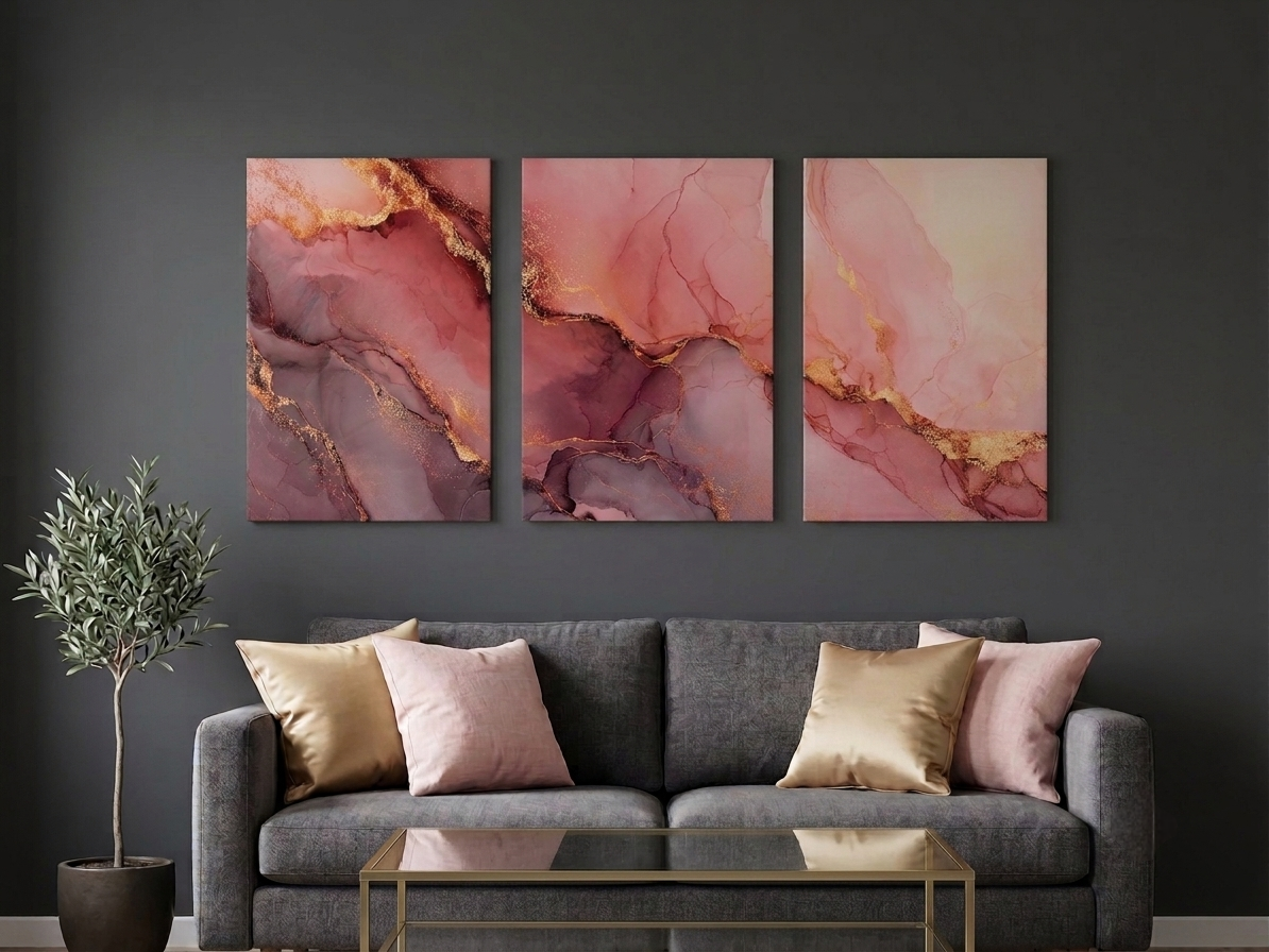 Pink and Gold Marble Abstract Wall Art Set