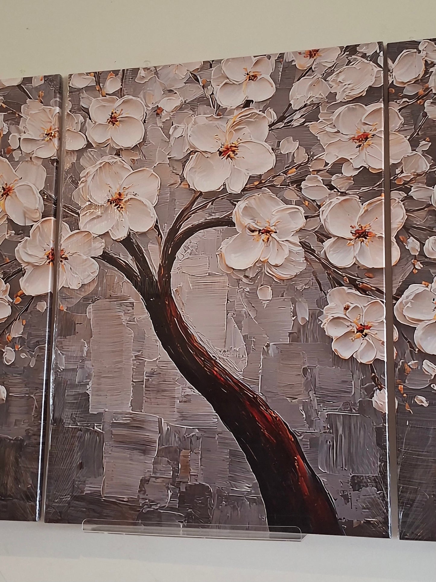 White Blossom Tree Canvas Wall Art – Grey Modern Elegance Décor