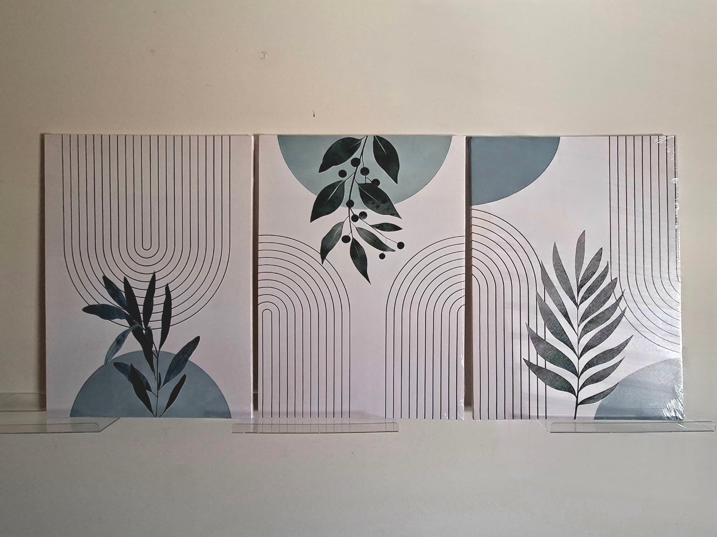 Botanical Geometric Wall Art – Green Leaf Abstract Canvas Set
