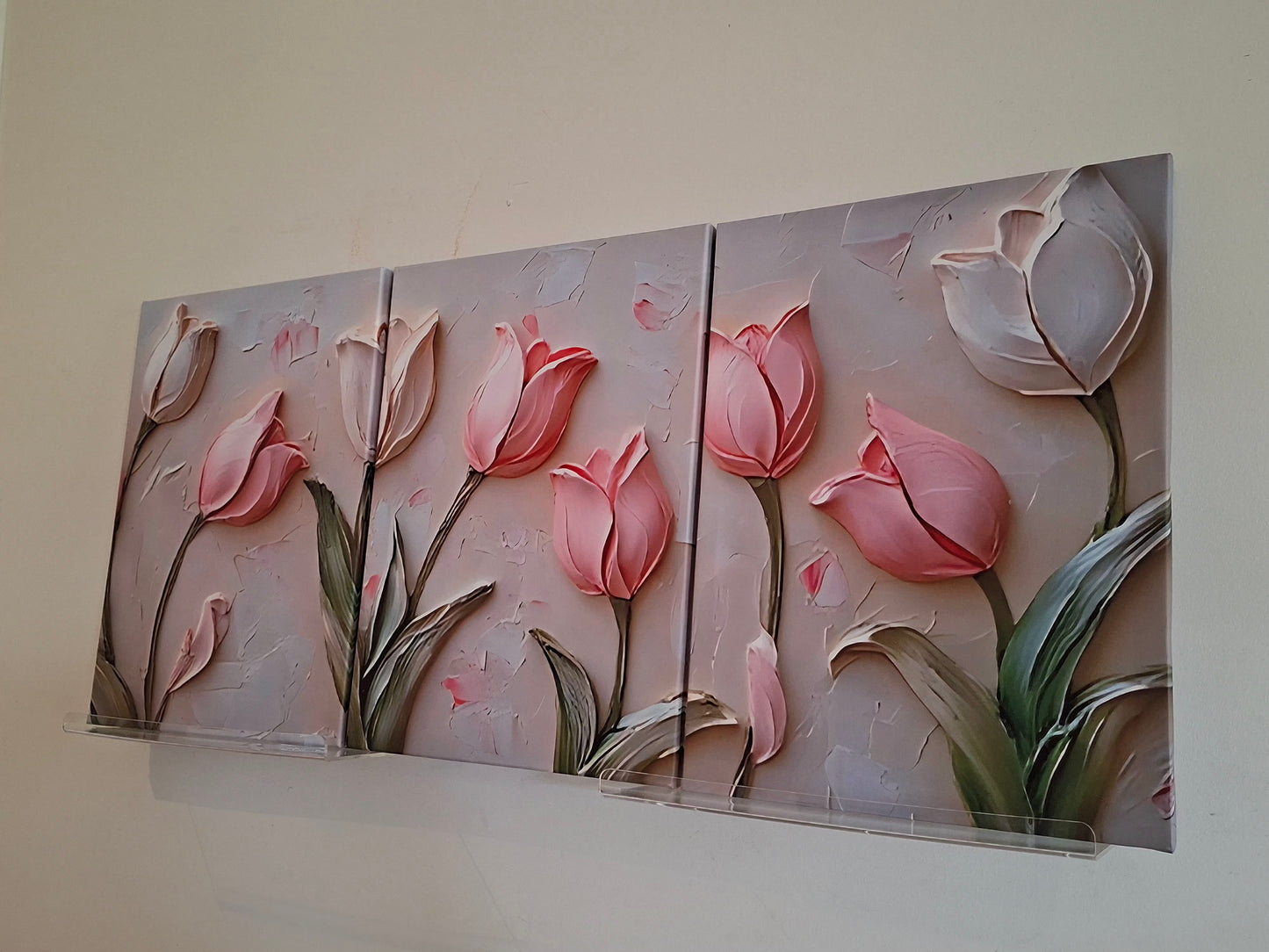 Modern Pink & White Tulip Canvas Wall Art Set