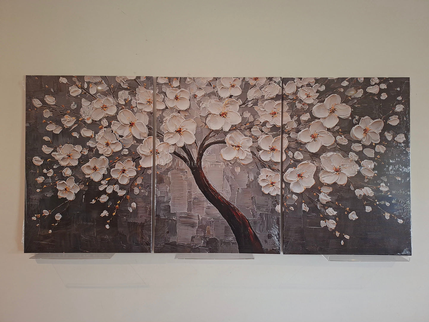 White Blossom Tree Canvas Wall Art – Grey Modern Elegance Décor