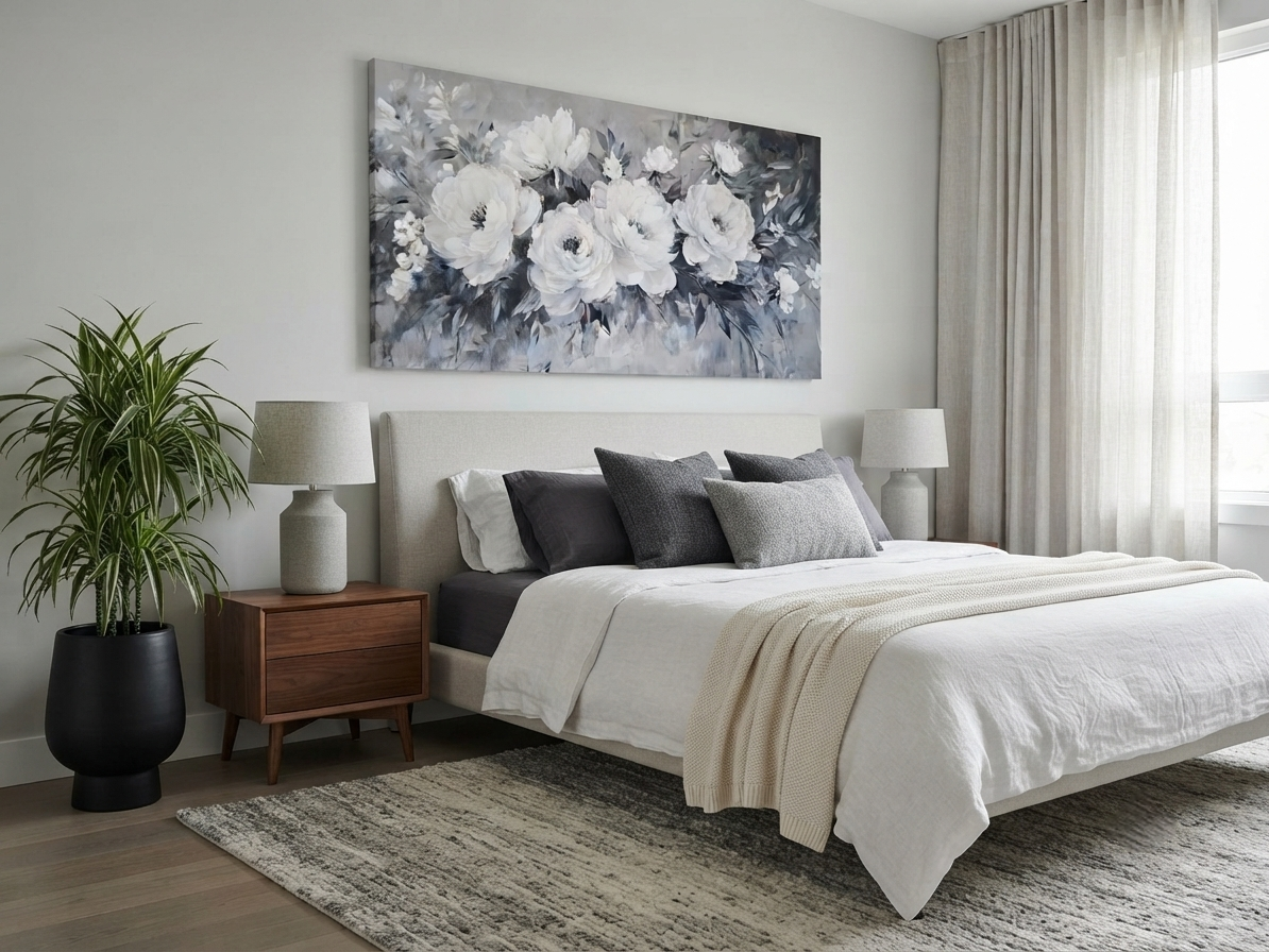 Blooming Rose Design in Black And White Tones Canvas Print