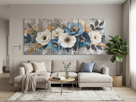 Blue Dandelion Canvas Wall Art Print 3pc Set
