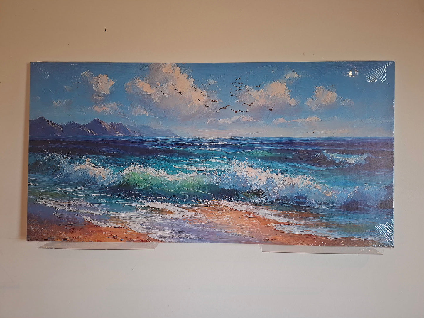 Ocean Waves & Birds Canvas Wall Art – Coastal Abstract Décor