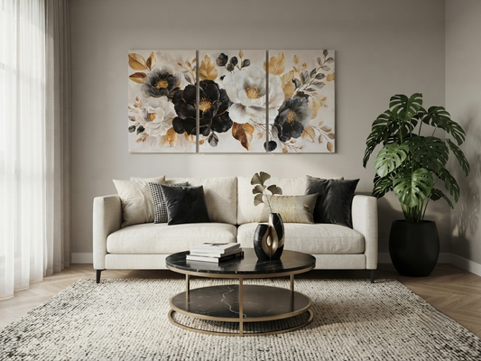 Elegant Floral Canvas Print Wall Art - 3pcs Set