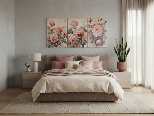 Vintage Pink Rose Wall Art – Dark Academia Floral Décor