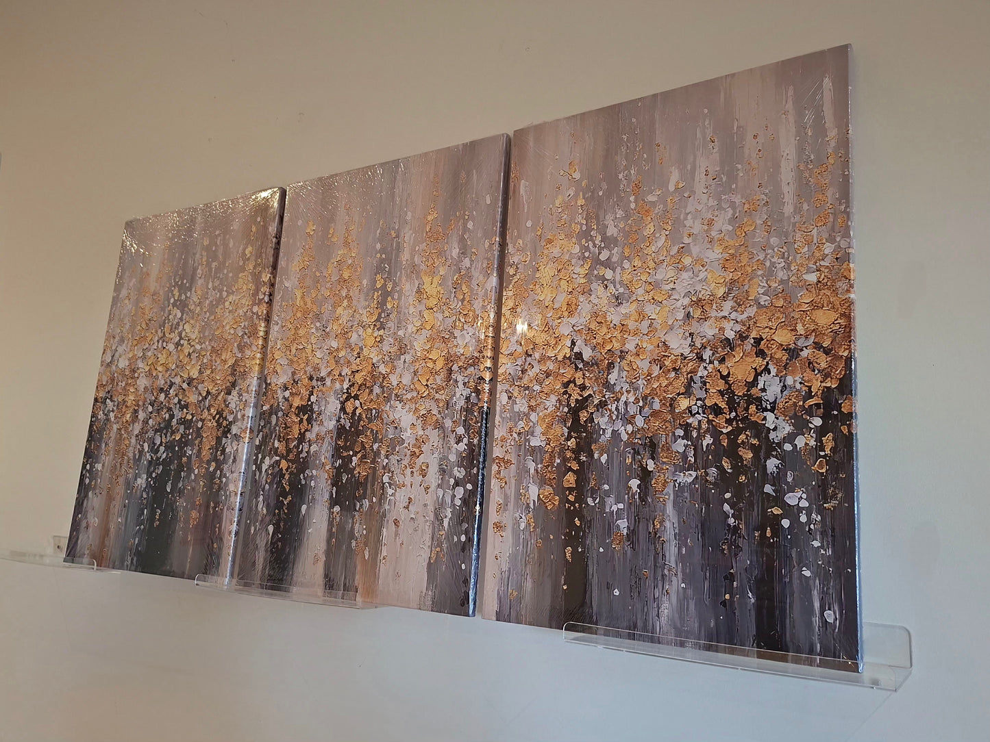 Gray Gradient and Gold Abstract Wall Art Set