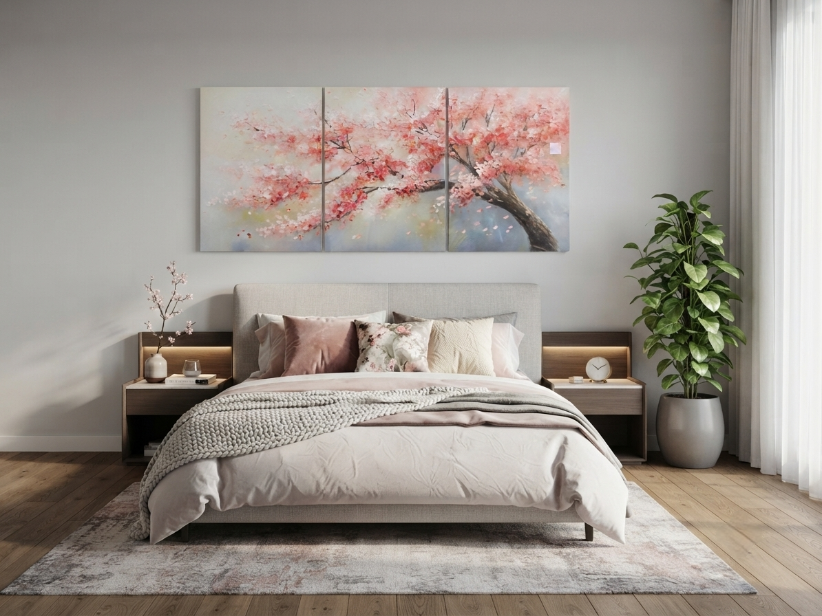 Romantic Spring Floral Cherry Blossom Wall Art Set