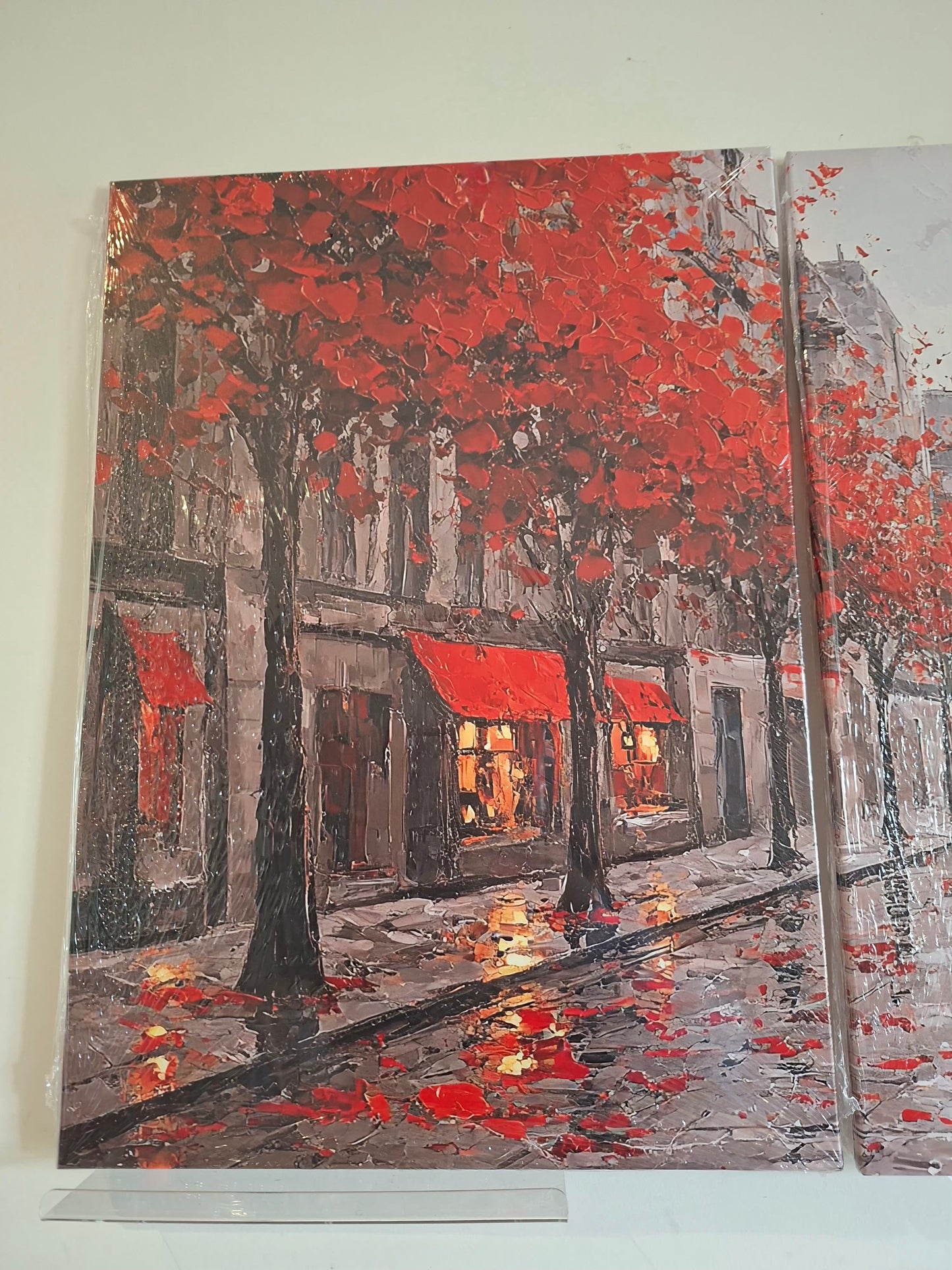 Romantic Paris Rainy Street Canvas Print Wall Art – Vintage Autumn Scene