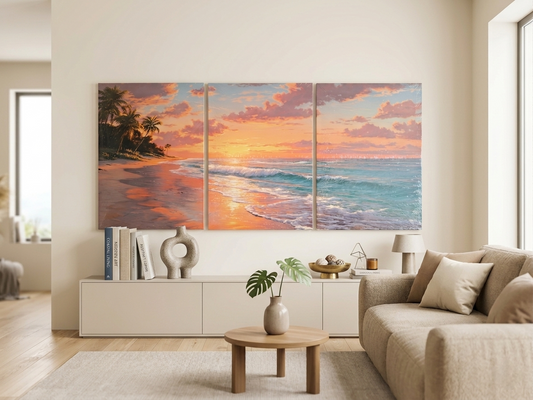 Tropical Sunset Beach Canvas Print Wall Art Set