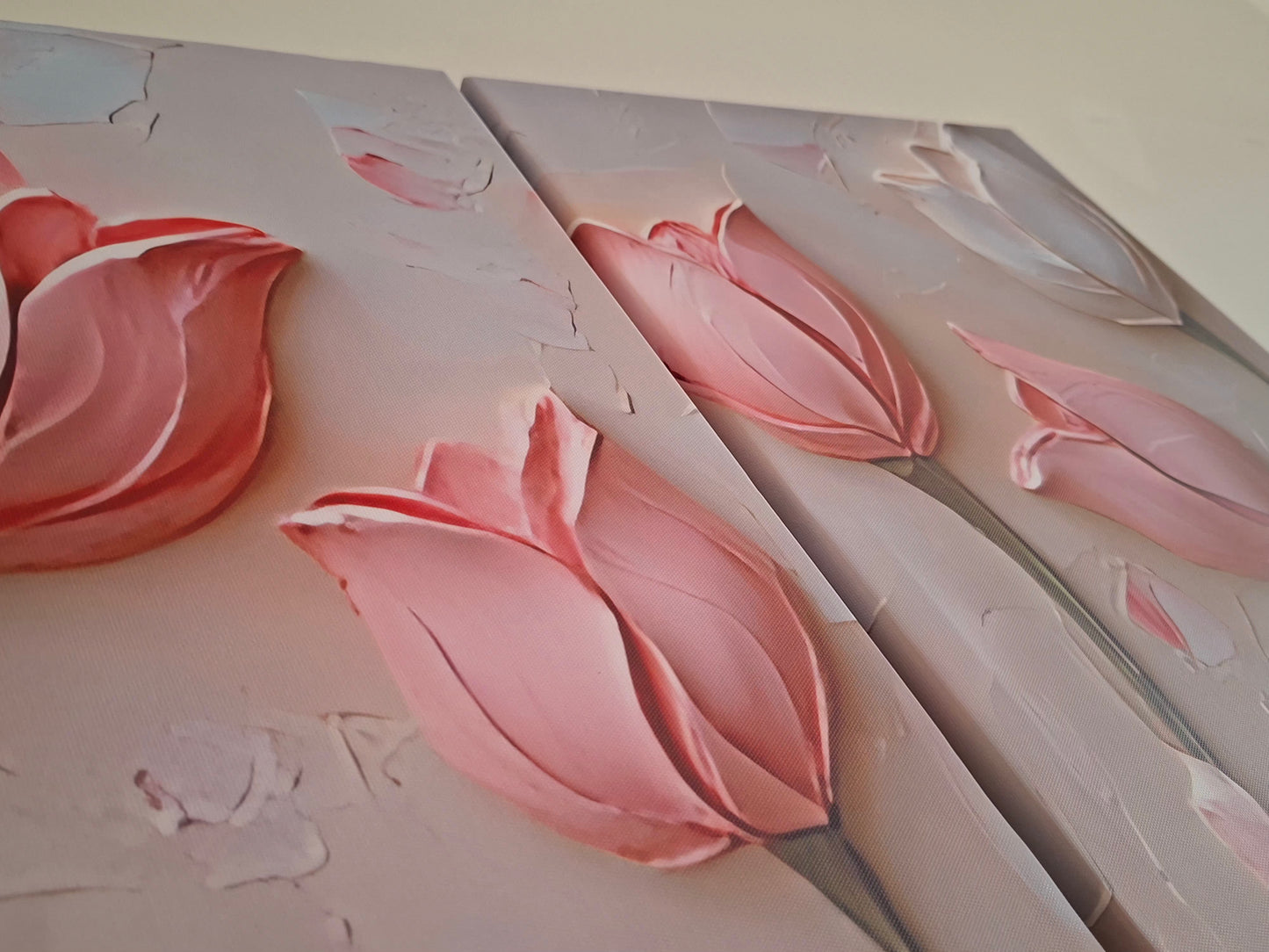 Modern Pink & White Tulip Canvas Wall Art Set