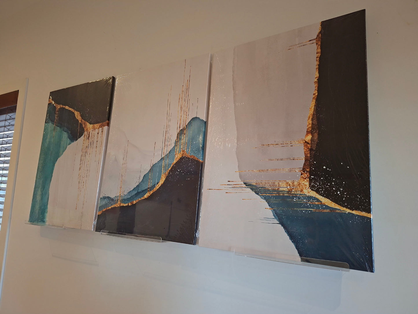 Modern Abstract Blue and Gold Canvas Wall Art Set