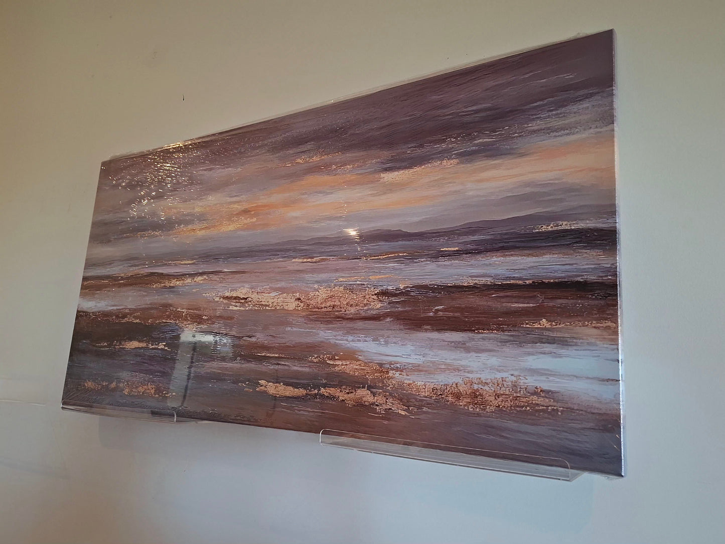 Golden Coastal Abstract Wall Art – Misty Horizon Canvas Décor