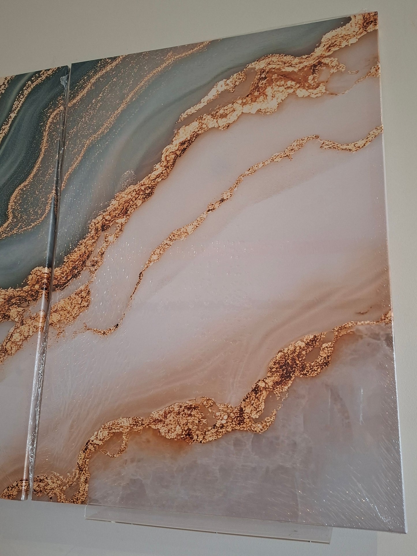 Teal & White Marble Waves Canvas Wall Art Set
