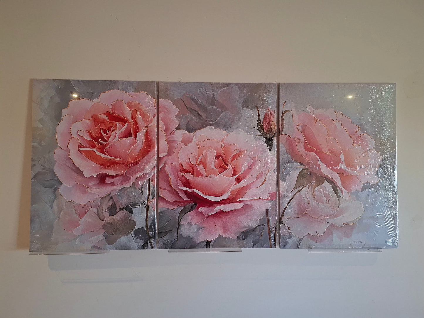 Pink Roses Canvas Wall Art Set