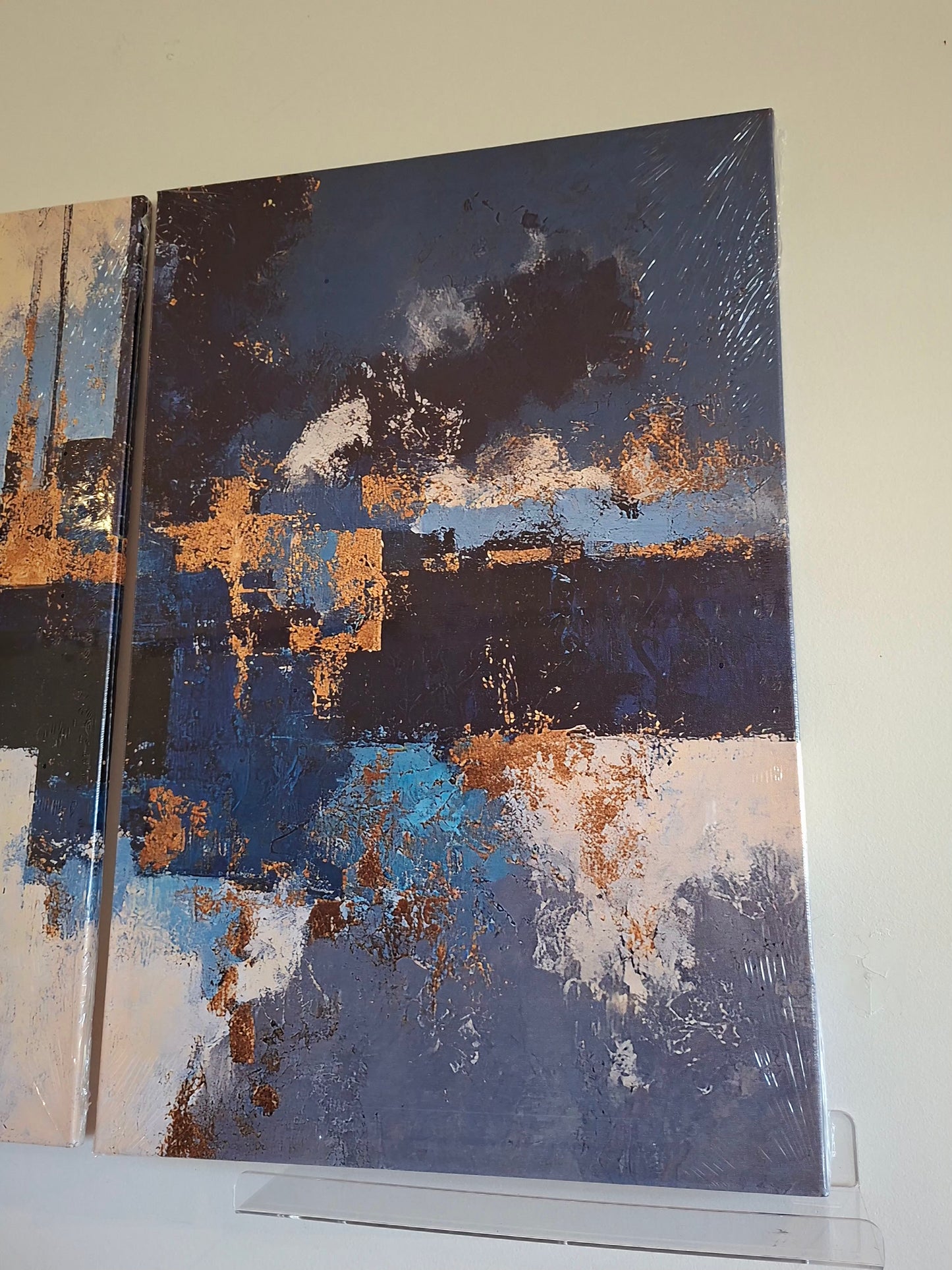 Blue Geometric & Gold Abstract Wall Art Set