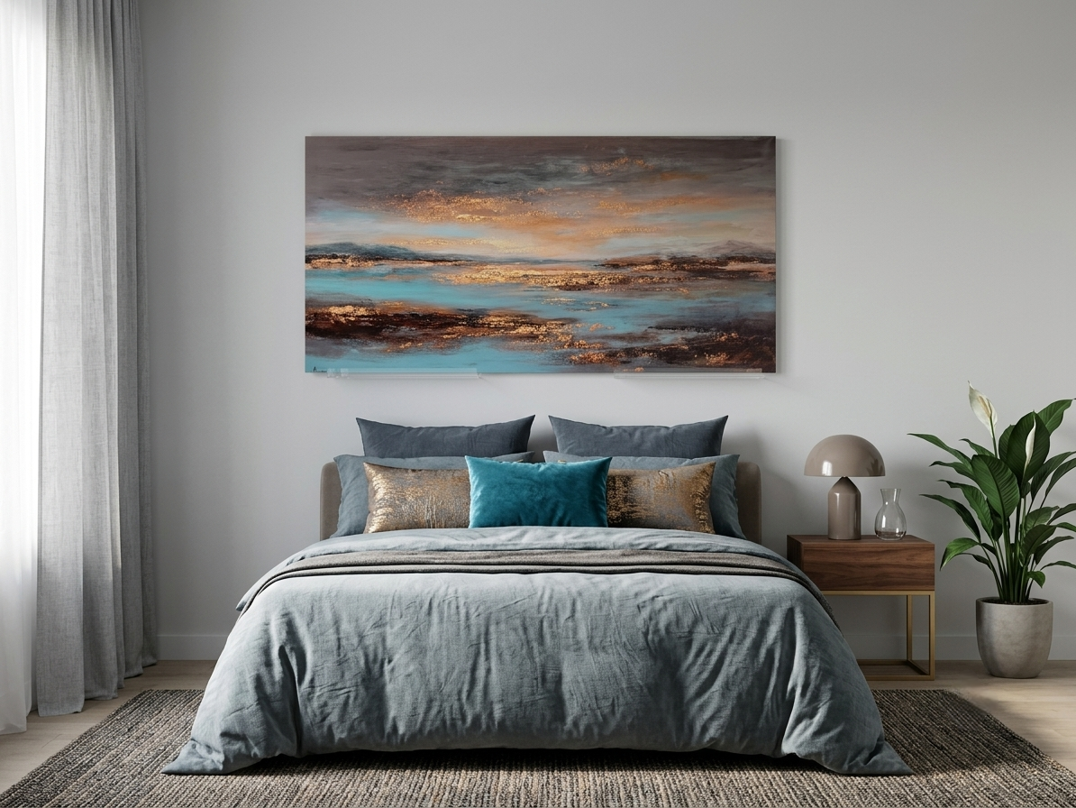 Golden Sky & Misty Lake Canvas Wall Art – Abstract Landscape Décor