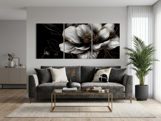 Elegant Black and Gold Floral Wall Art Set