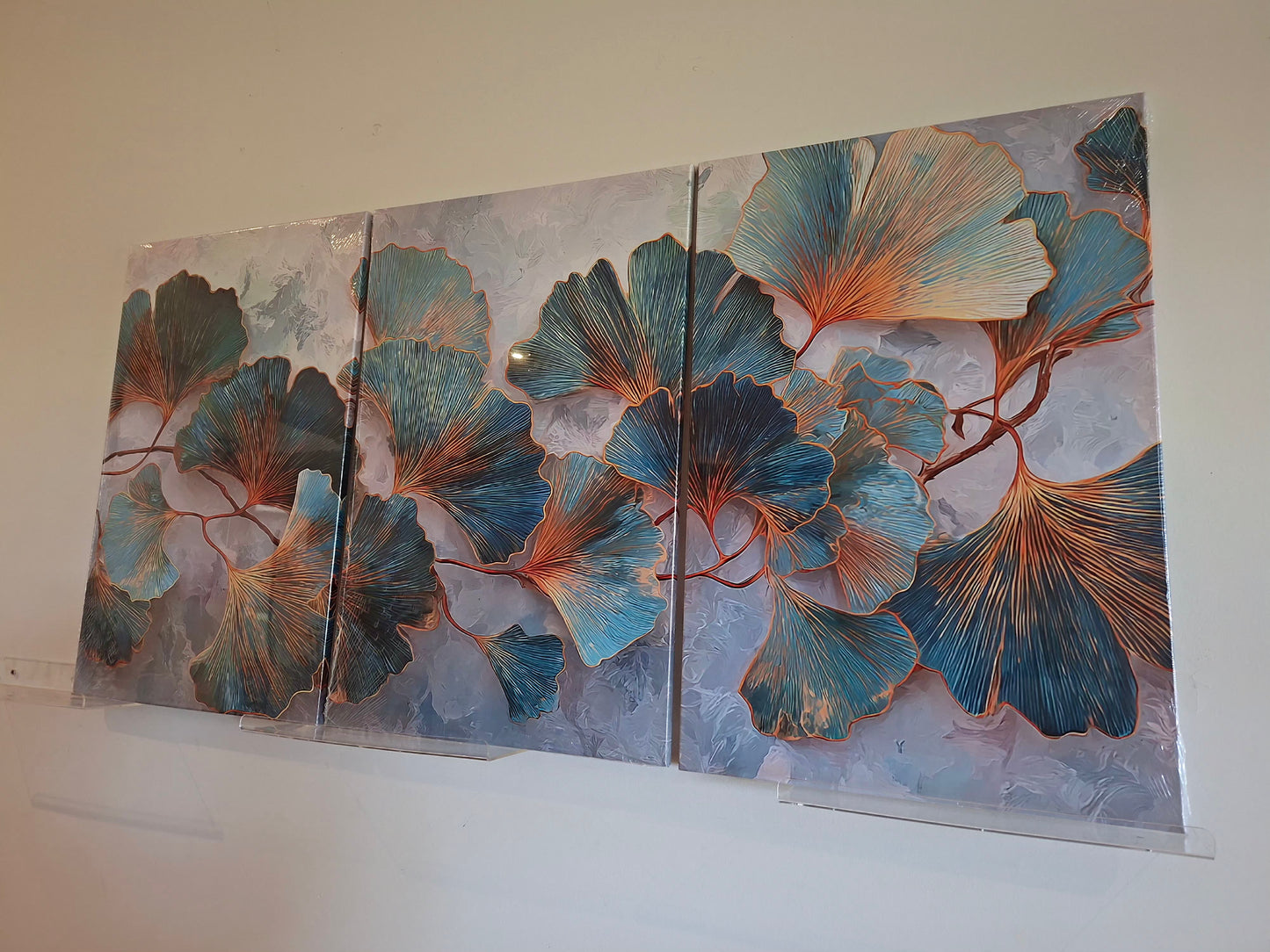 Teal & Gold Botanical Canvas Wall Art – Modern Leaf Elegance Décor