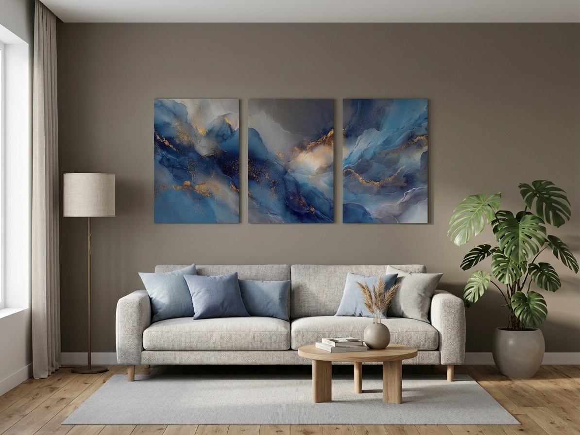 Blue & Gold Fluid Abstract Wall Art Set