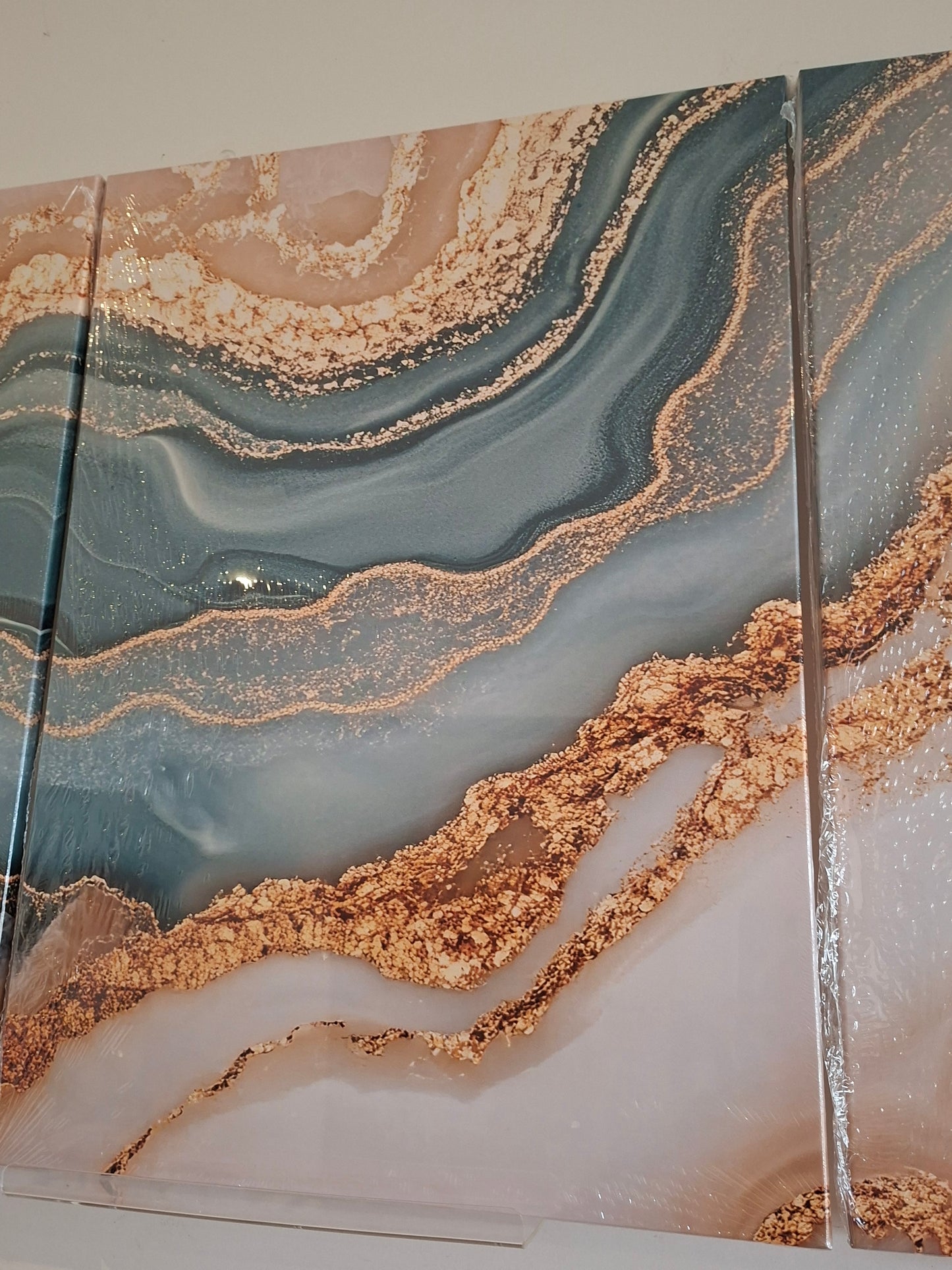 Teal & White Marble Waves Canvas Wall Art Set