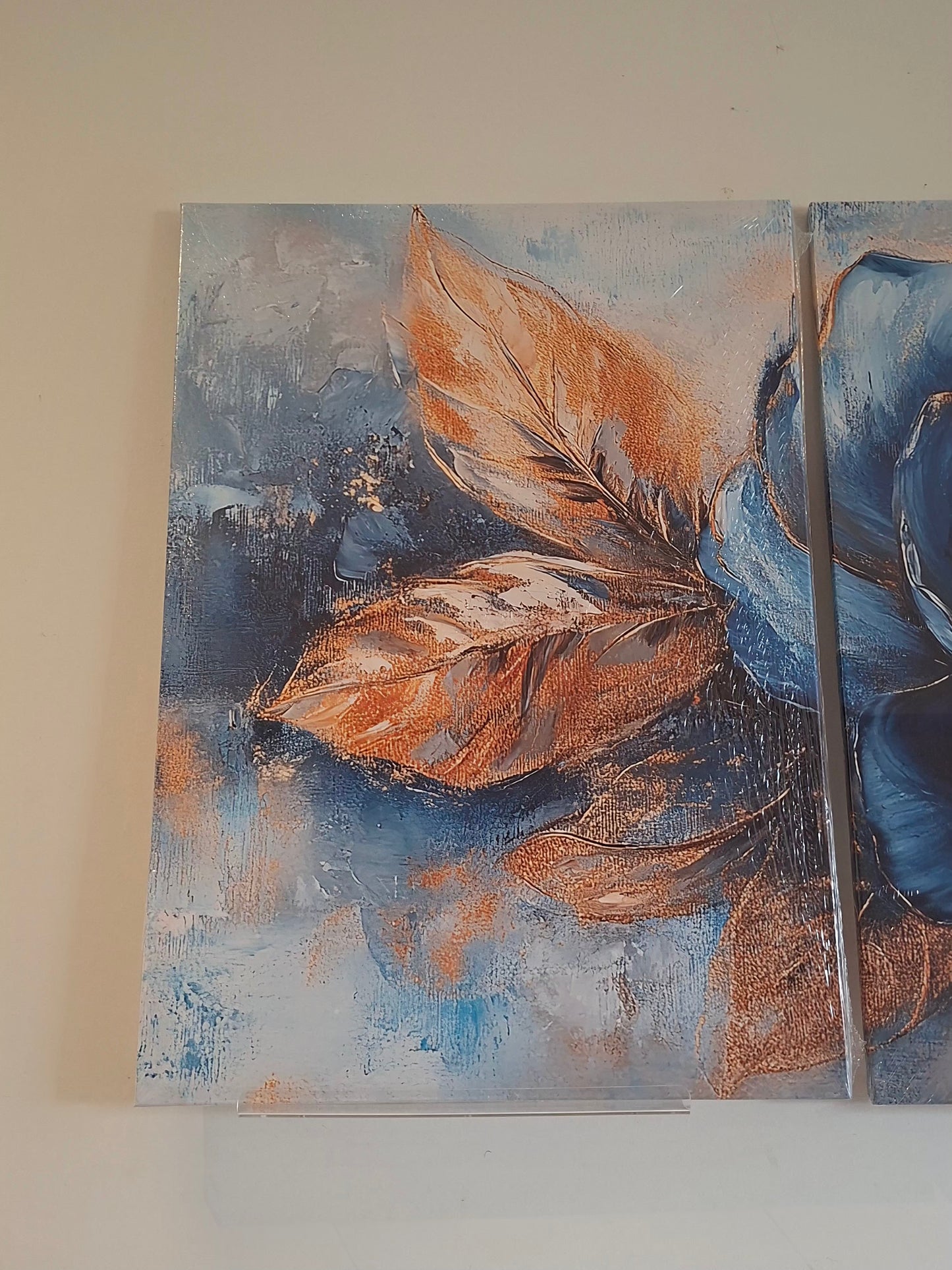 Golden Leaves & Blue Blossom Canvas Wall Art – Luxe Romantic Décor