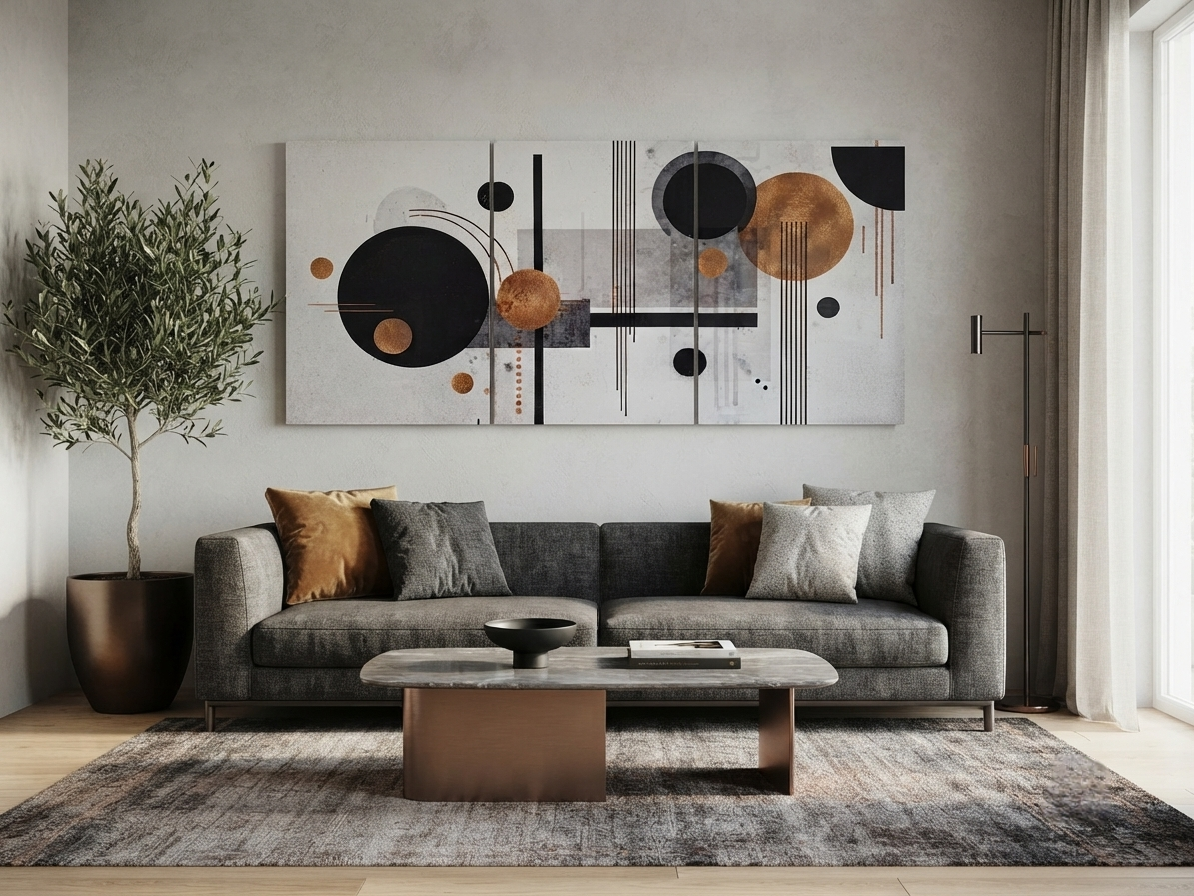 Abstract Geometric Canvas Wall Art – Gold Accent Modern Elegance