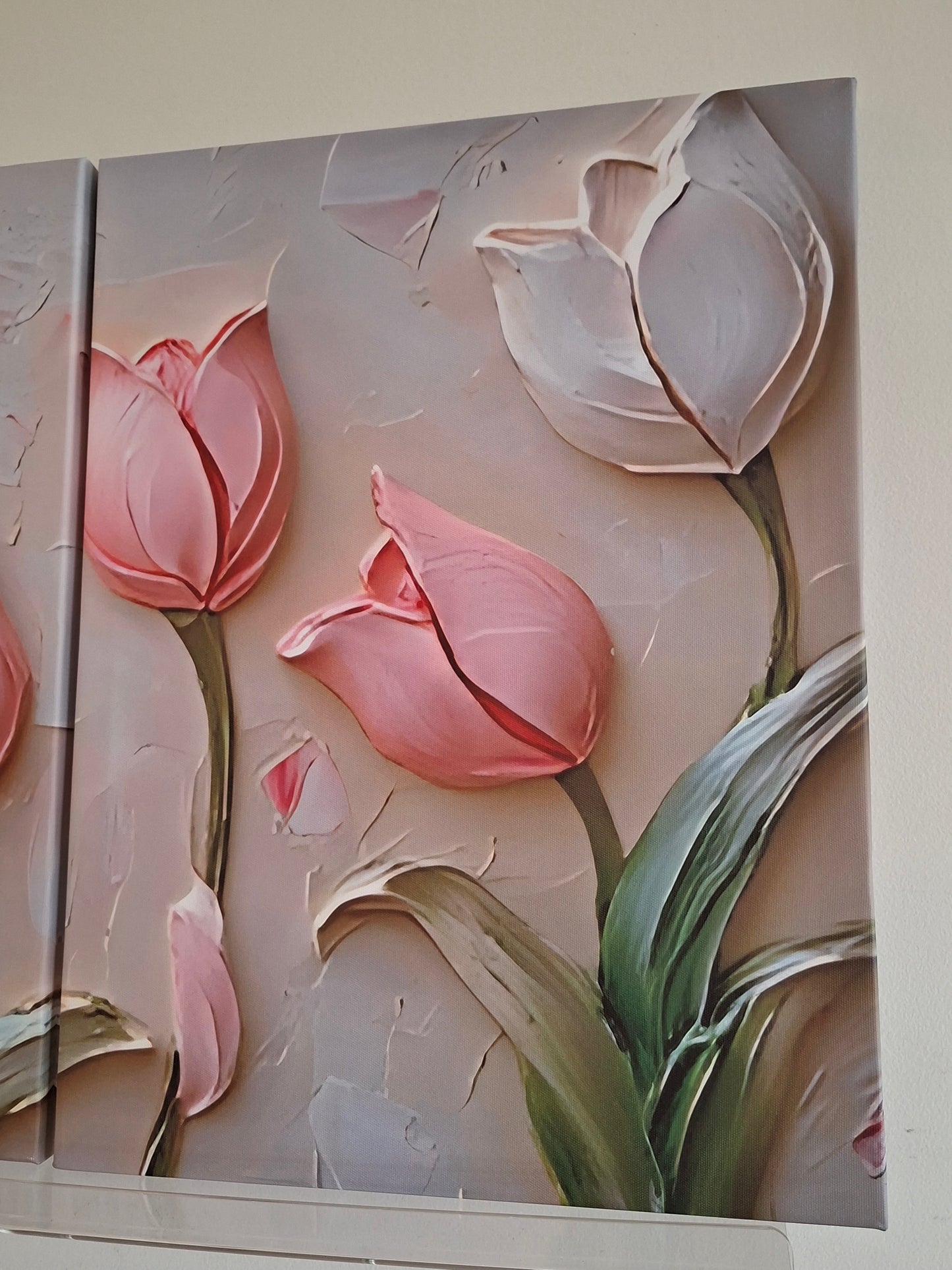 Modern Pink & White Tulip Canvas Wall Art Set