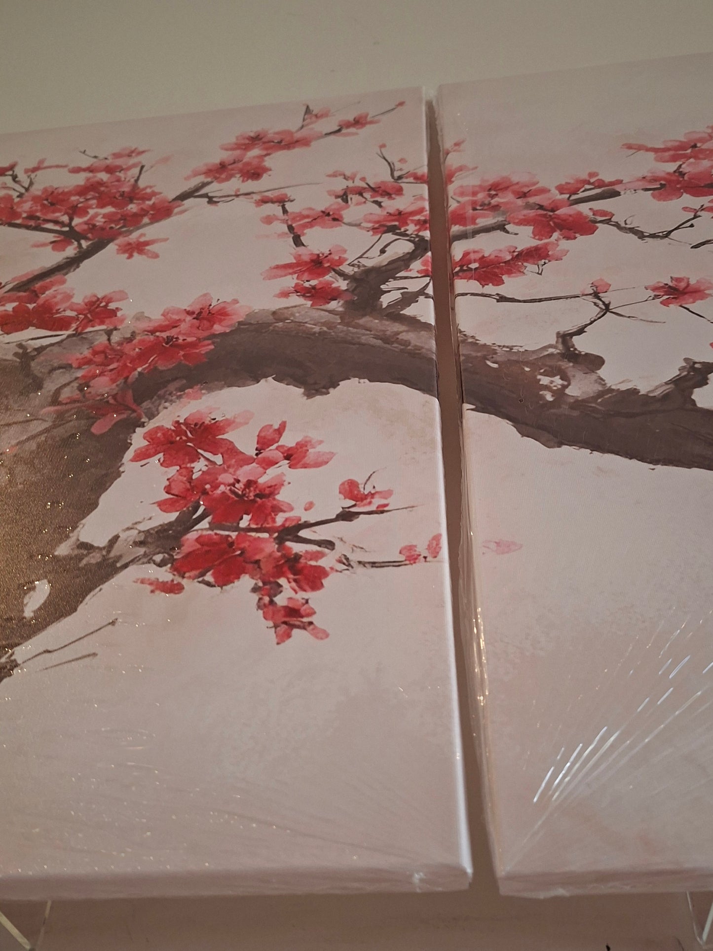 Pink Blossom Branch Canvas Wall Art Set